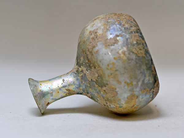 2507】古代ローマングラス美銀化極薄長頸ふっくら小瓶 ボトル(高さ約