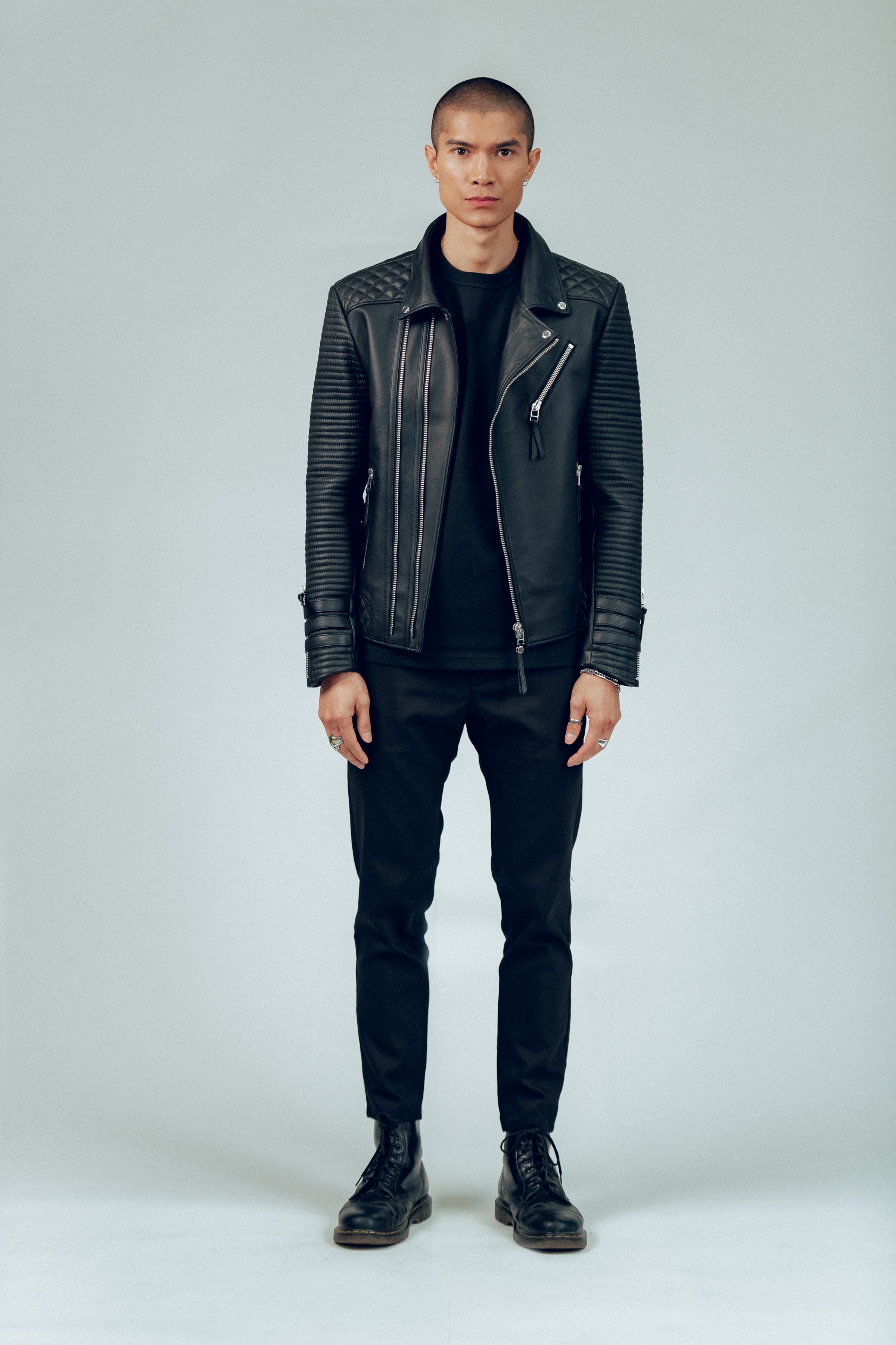 The Alexander Men's Platinum Leather Biker Jacket | BODA SKINS