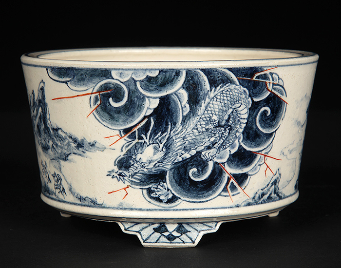 七代渋草柳造染付山水龍虎図丸鉢 | 盆栽、盆栽書籍、盆栽鉢の通販