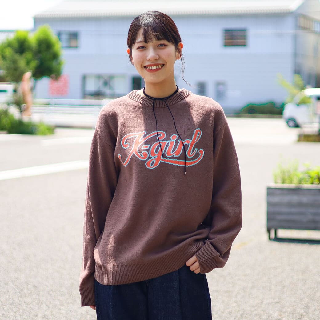 X-girl エックスガール レタリング ロゴ ジャガード ニット トップ