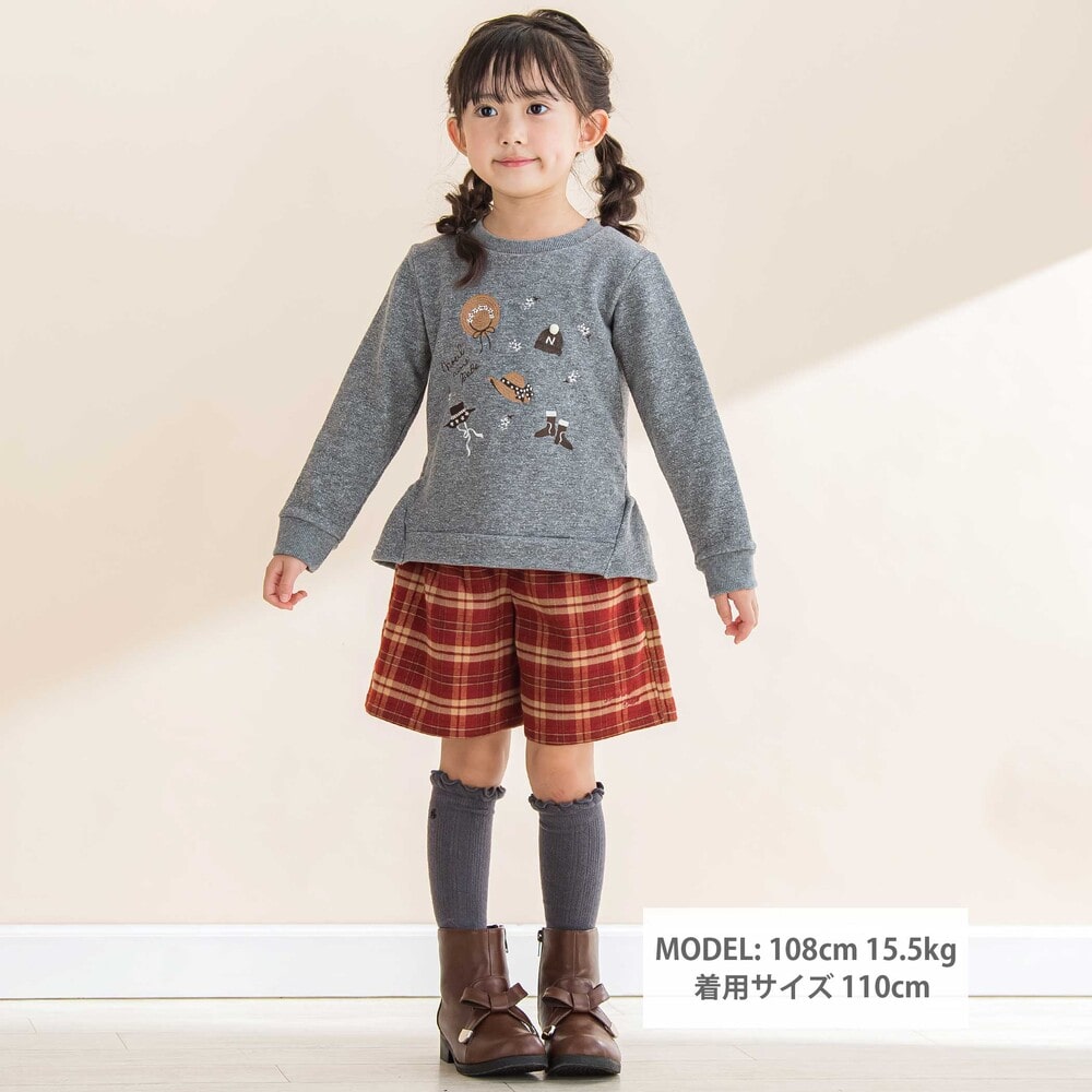 お揃い】チェック柄キュロット(80~130cm)(80cm レッド系): ボトム