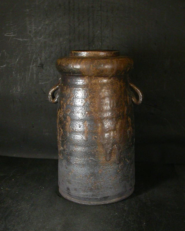 処分品 備前焼 登窯 伝統工芸士 吉延 美山 共箱付き黄・黒ゴマ耳付き花