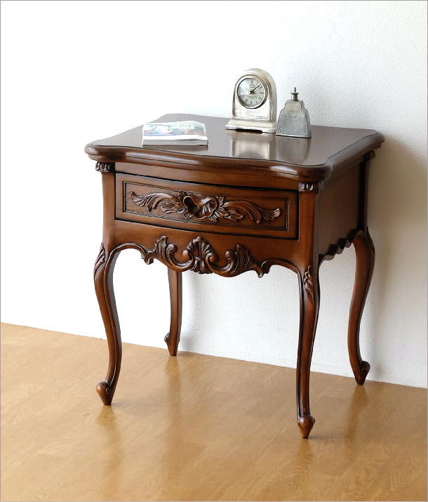 サイドチェスト マホガニー 木製 ウッド 電話台 花台 天然木 ベッド