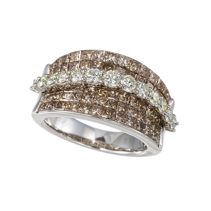 GSTV PT950 ブラウンダイヤモンド & ダイヤ ミステリーセッティング