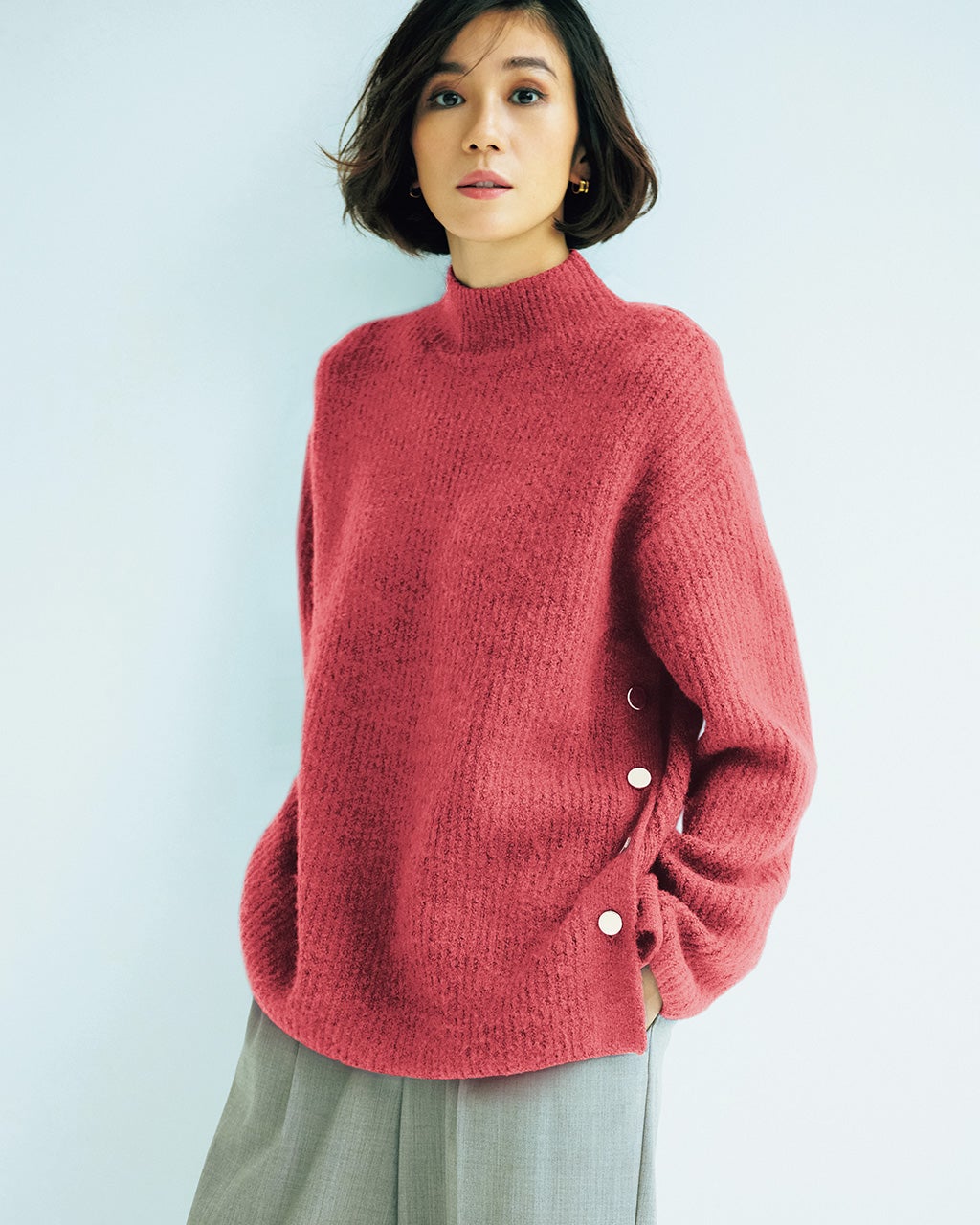 ウール混フラッフィー・サイドボタンハイネック/DoCLASSE