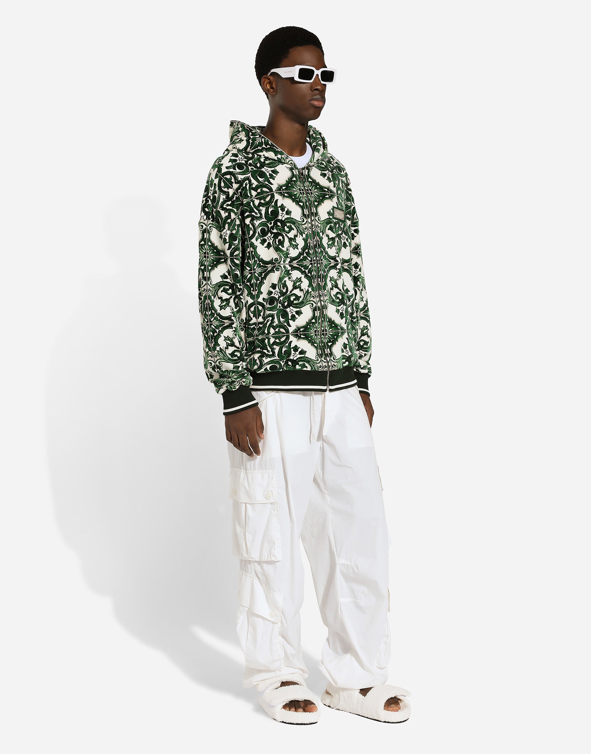 Zip-up hoodie with majolica print in Print for Men | Dolce&Gabbana® US