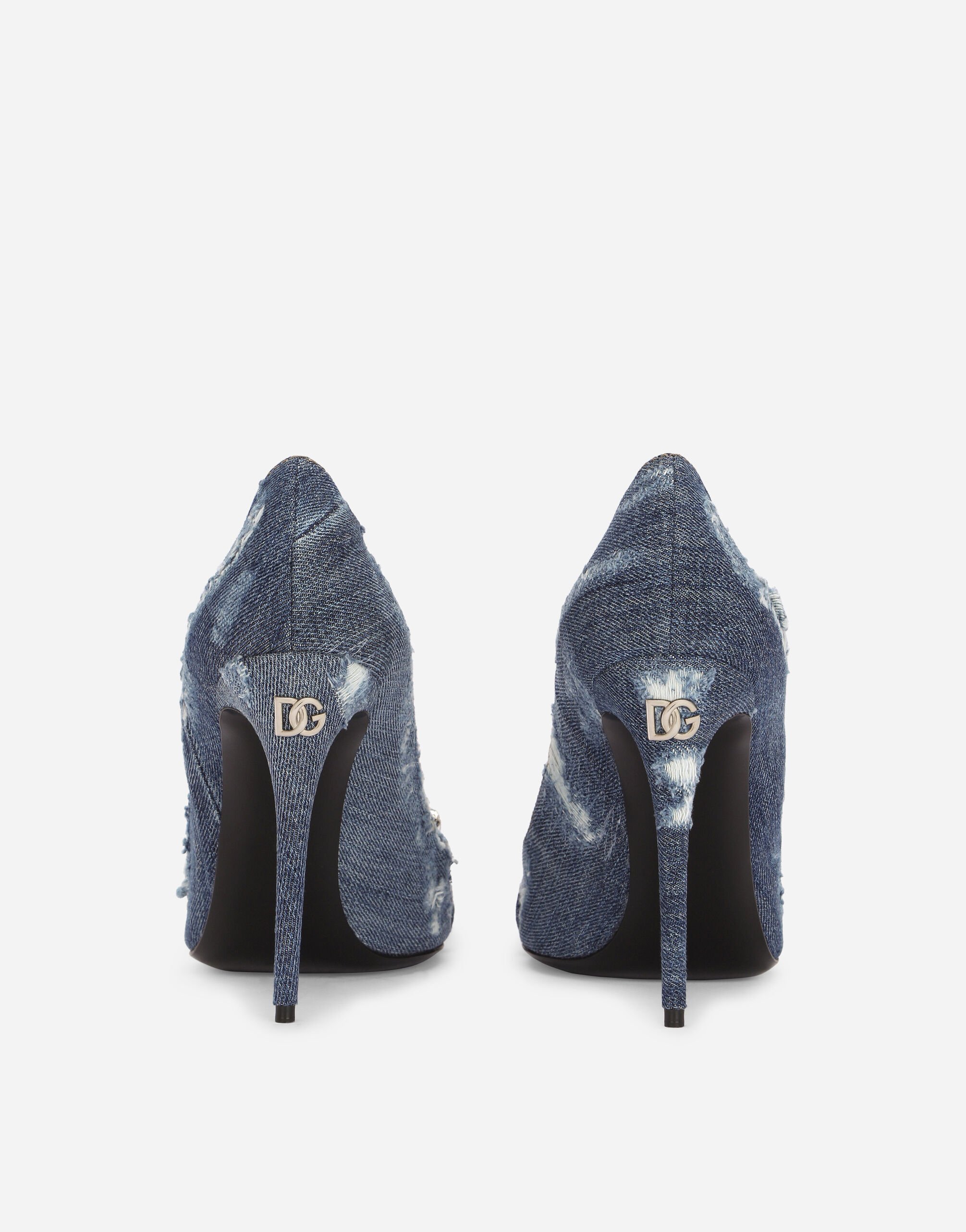 ブルーのウィメンズ Patchwork denim pumps with rhinestone buckle
