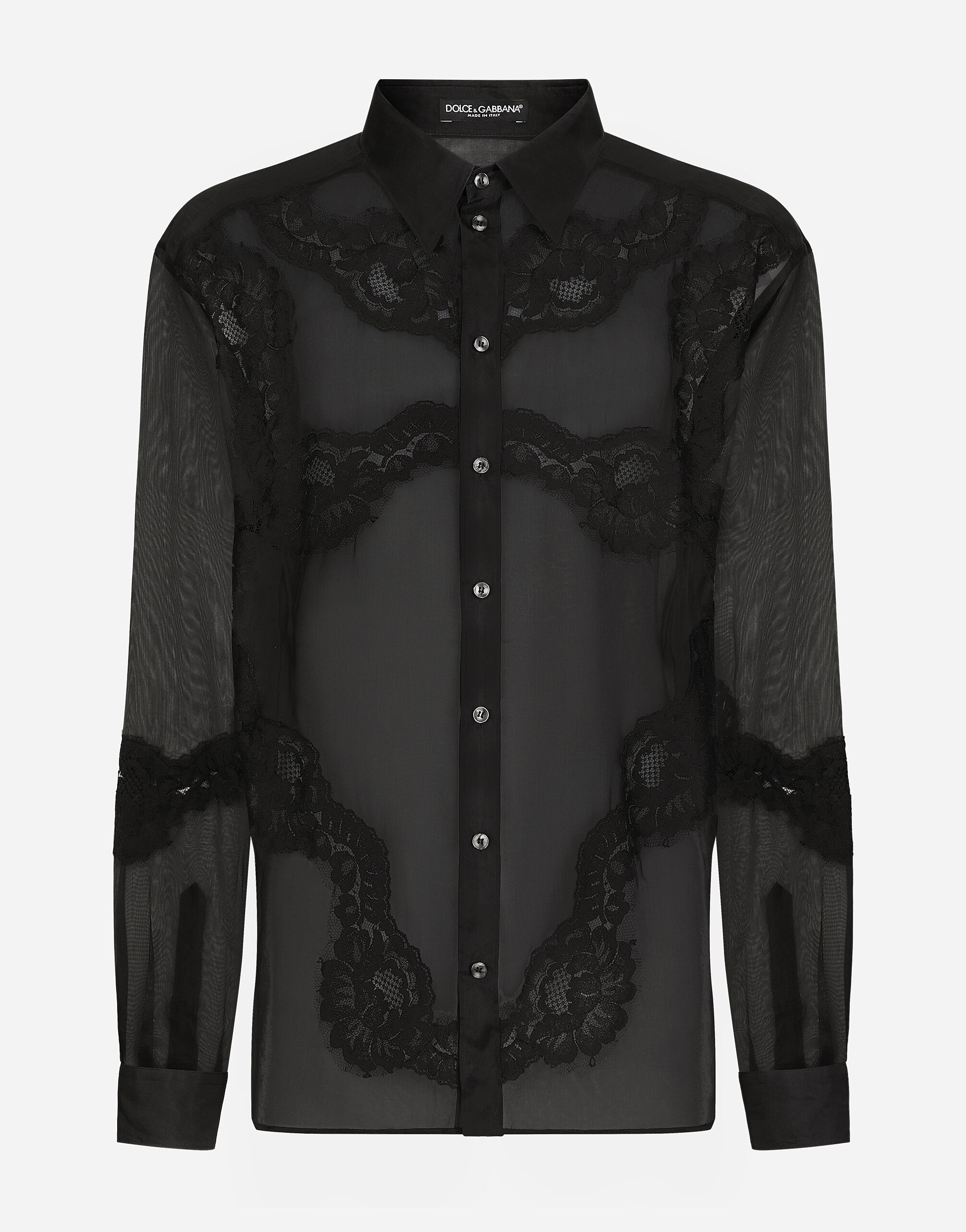 Oversize organza shirt with lace inserts in Black for Men