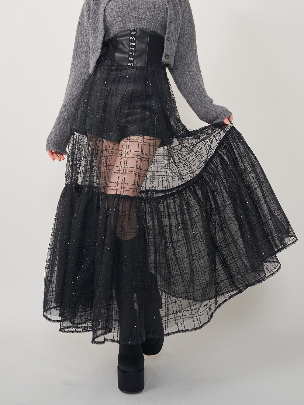 コルセットスパンコールチュールスカート – Darich (ダーリッチ)