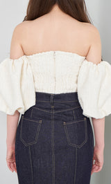 パフスリーブオフショルツイードトップス – Darich (ダーリッチ)