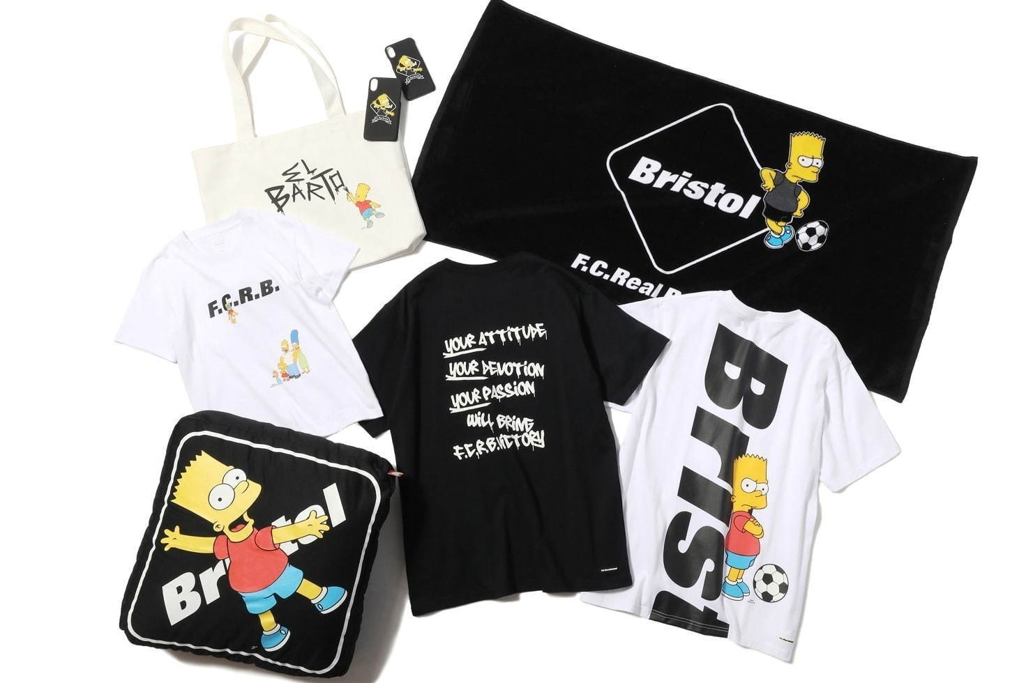 ソフ「F.C.R.B.」×シンプソンズのメンズTシャツ、バートやサッカー