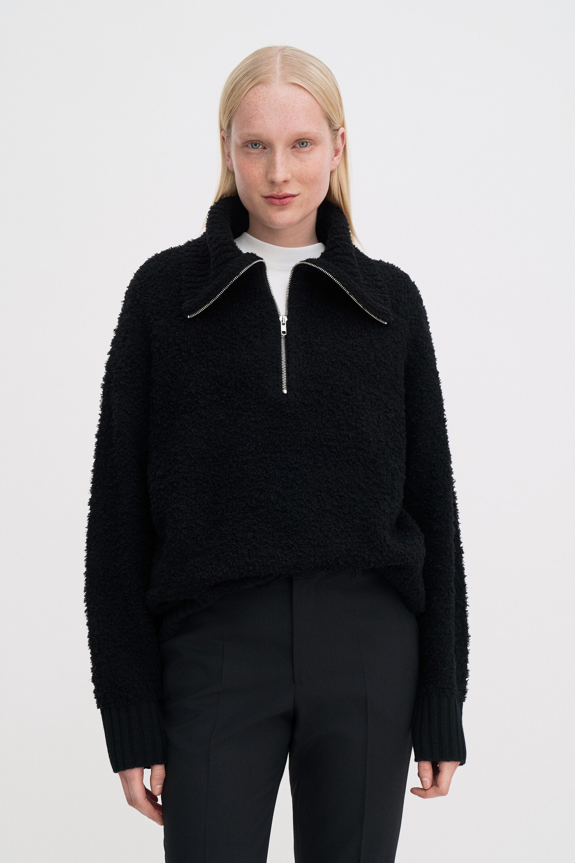 Fluffy Half Zip Sweater - Black | FILIPPA K