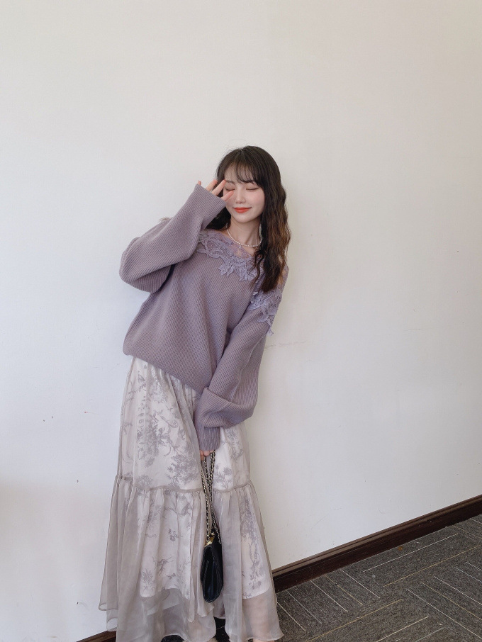 Fubail / レーストリムオフショルニット