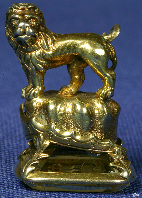 週末特価 イギリス インタリオ シール シトリン 金張り ライオン紋章