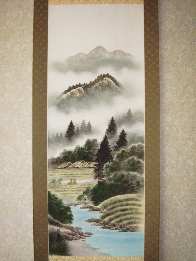 掛け軸 彩色山水◇岱 招鳳（真作・新品）