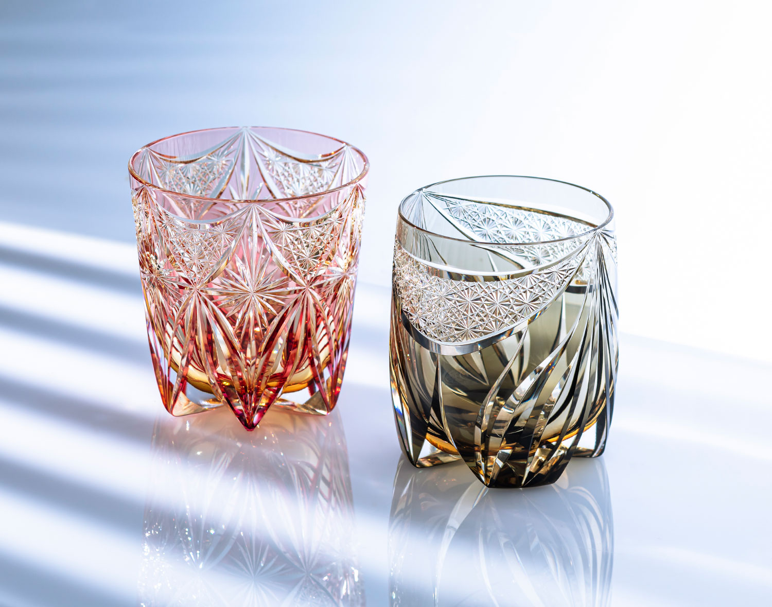 直営店限定 江戸切子 伝統工芸士・根本達也作 重ね色目ロックグラス