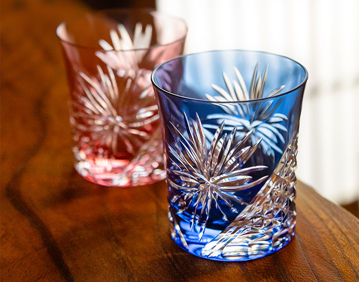江戸切子 ペアロックグラス＜江戸菊＞ | カガミクリスタル