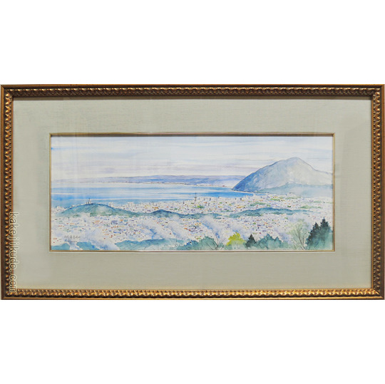 絵画 水彩画 別府湾 高崎山 (滝川英彦) 送料無料 【海・山】【肉筆