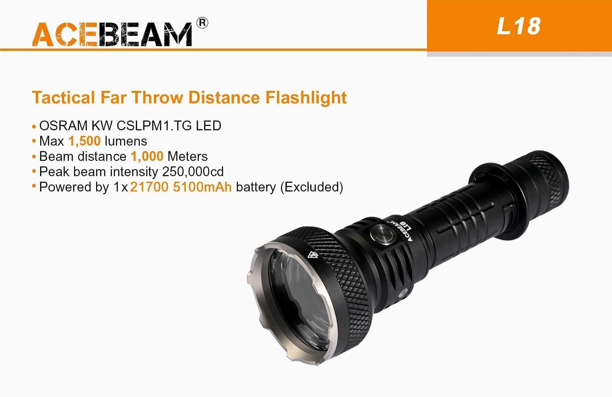Acebeam L18 | 1500 Lumen Tactical Flashlight — Killzone Flashlights