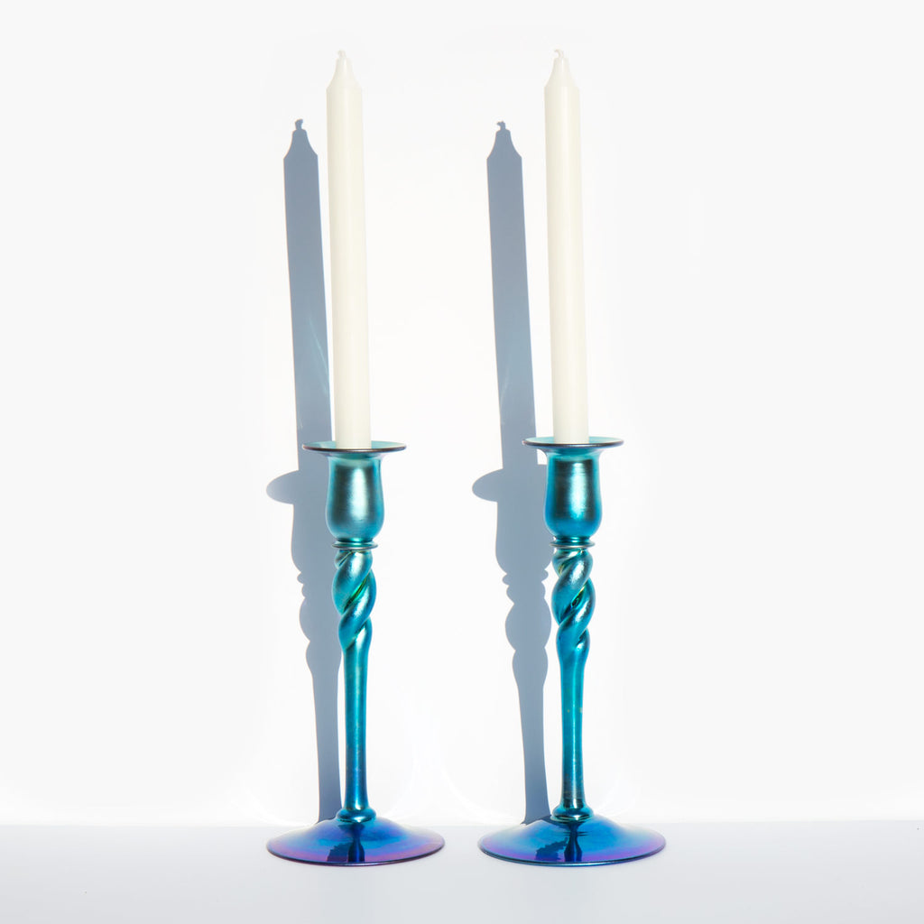 Blue Aurene Candlesticks by Steuben | Kindred Black