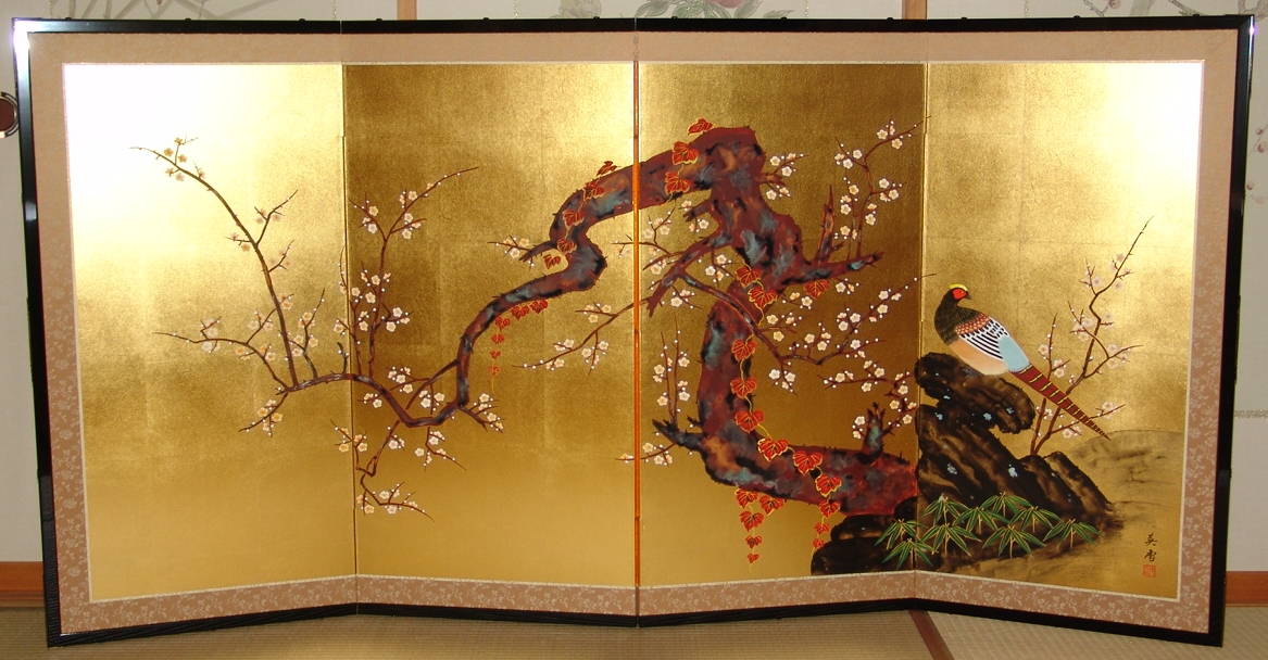 梅の花 屏風 日本画 160cm x 90cm 梅の花 屏風 日本画 160cm x 90cm 梅