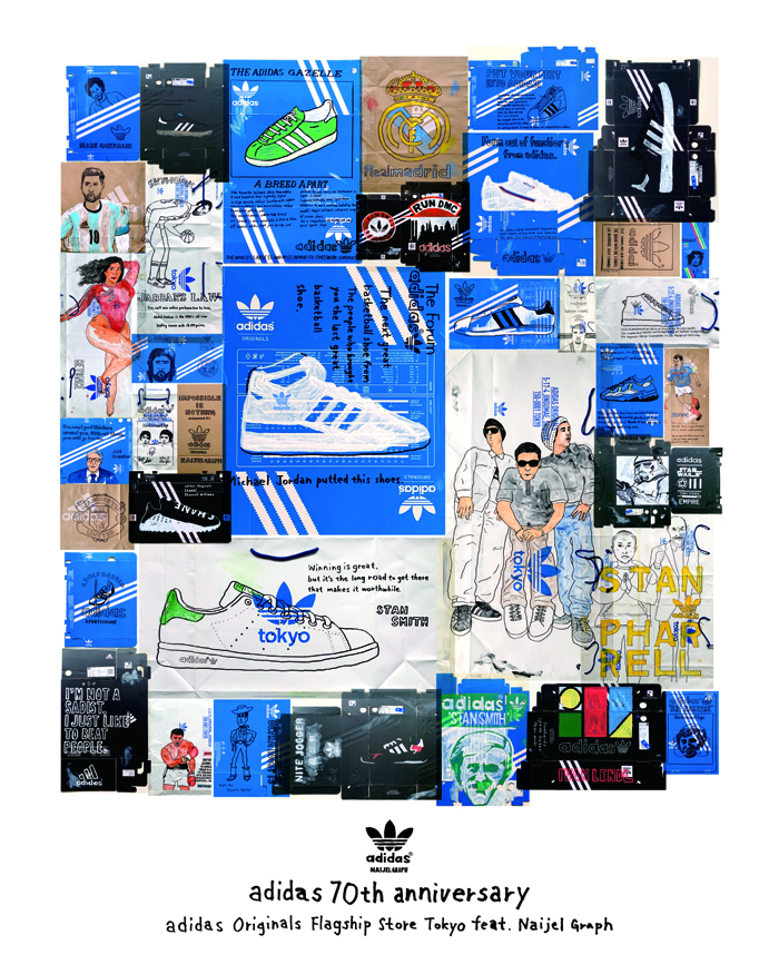 アディダス70年の歴史をイラストで振り返る。ナイジェルグラフの展覧会