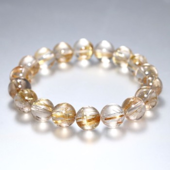 高品質+]ゴールドルチルクォーツブレスレット（約11mm玉） - 埼玉県