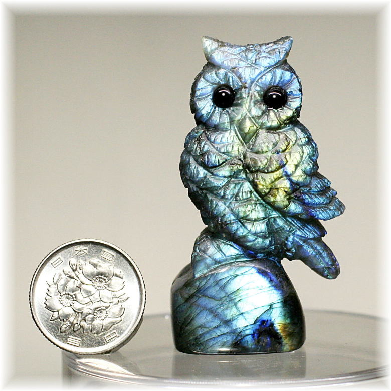 マダガスカル産]ラブラドライト彫刻フクロウ（置物） - 埼玉県吉川市の