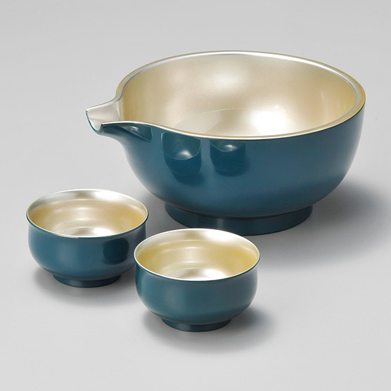片口酒器セット いろらら 青/朱 漆塗り 12-12001 漆器の井助