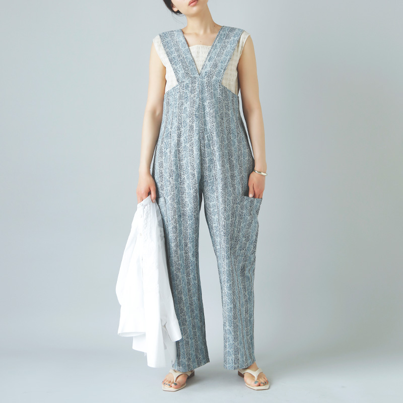Pheeta(フィータ)コットンシルクステッチ総柄オールインワン“Paula