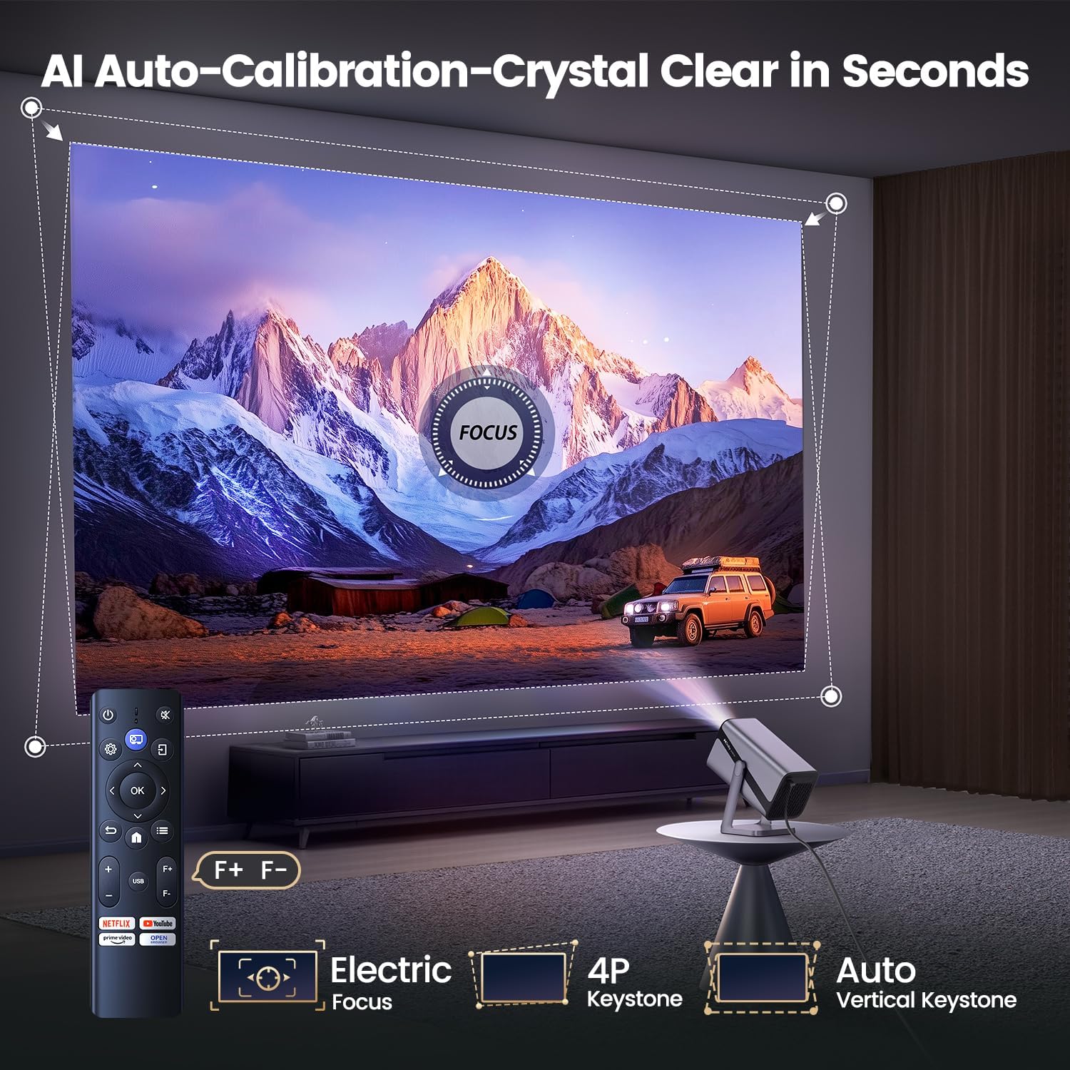 Netflix-Licensed & 4K Support & Auto Focus]- Smart Projector with