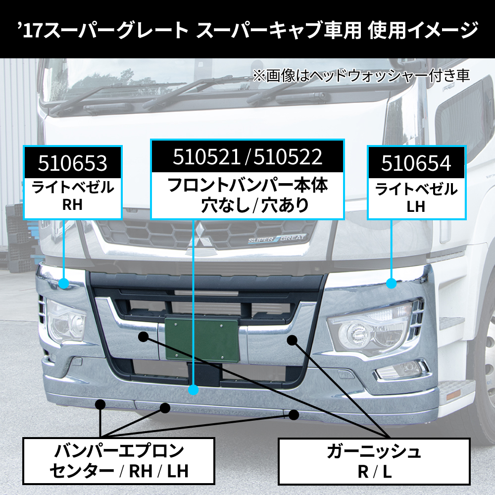 17スーパーグレートフロントバンパー ライトベゼル スーパーキャブ車用