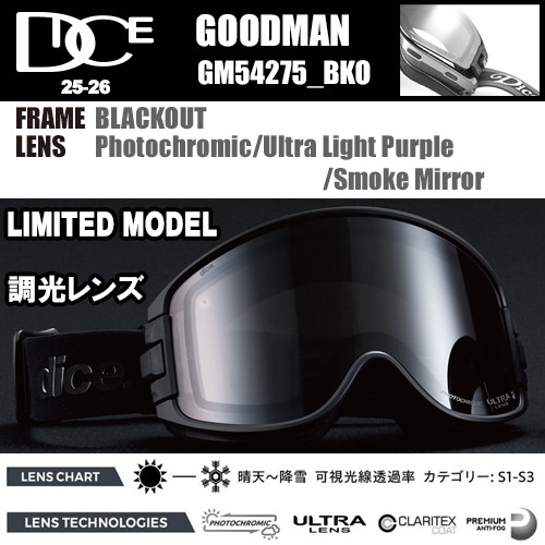 送料無料】DICE GOGGLE LIMITED MODEL GOODMAN BLACKOUT 25-26 ダイス