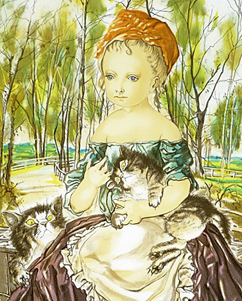 藤田嗣治 二匹の猫を抱く少女 | 絵画など美術品の販売と買取 | 東京