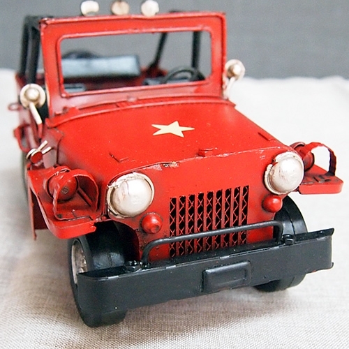 ブリキのおもちゃ車 アメリカ軍用ジープ／レッド(Sサイズ) , 大人の