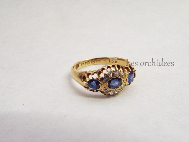 英国アンティーク 18金 サファイアとダイヤモンド リング オルキデ 恵比寿