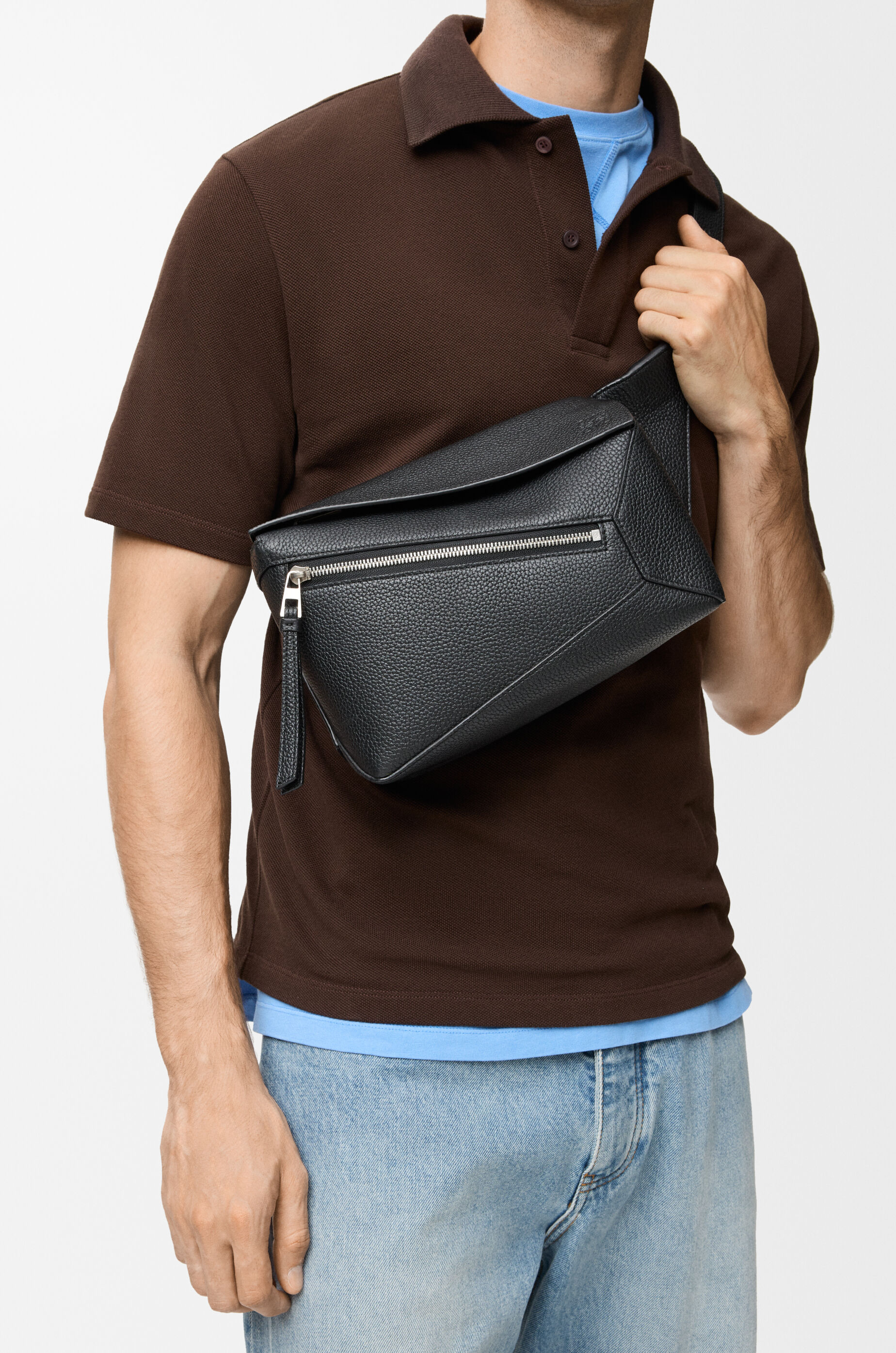 Small Puzzle bumbag in grained calfskin Black - LOEWE USA Official