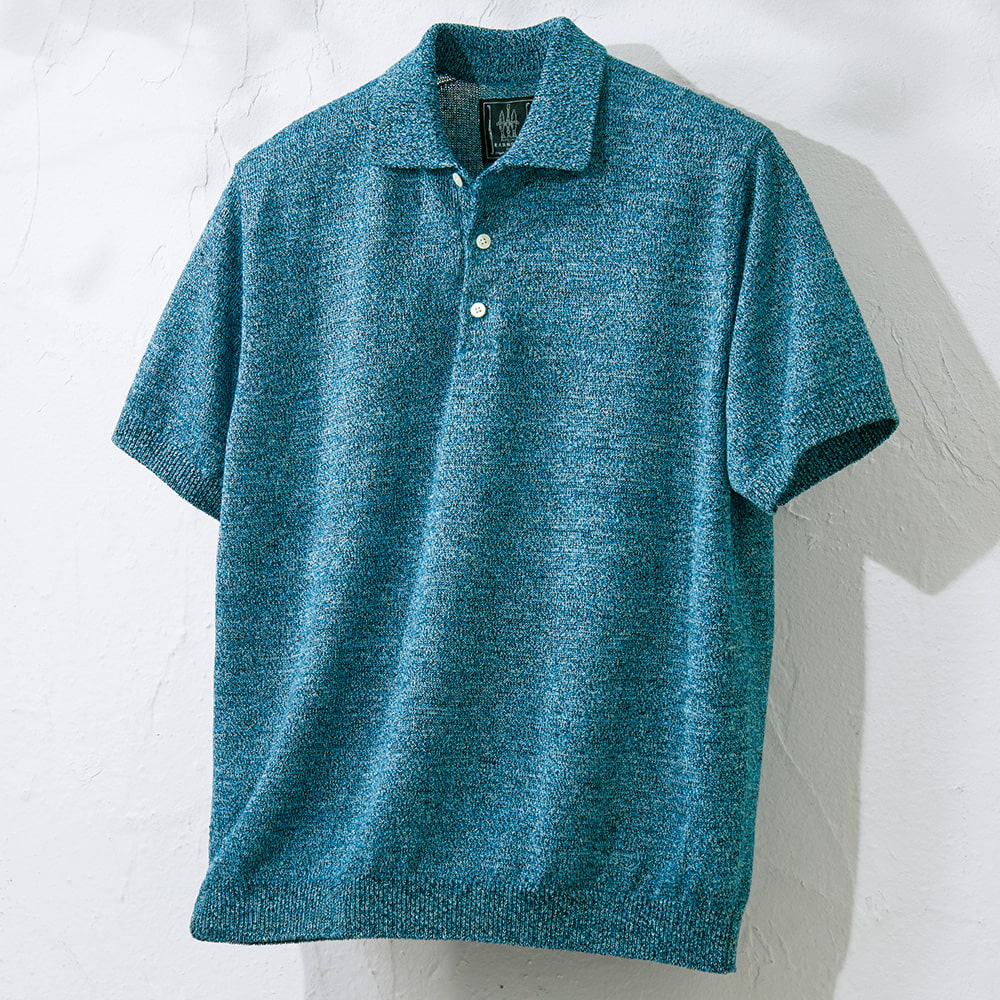 東大阪繊維研究所 ゼロトルク撚糸・6色杢リネンニットポロシャツ