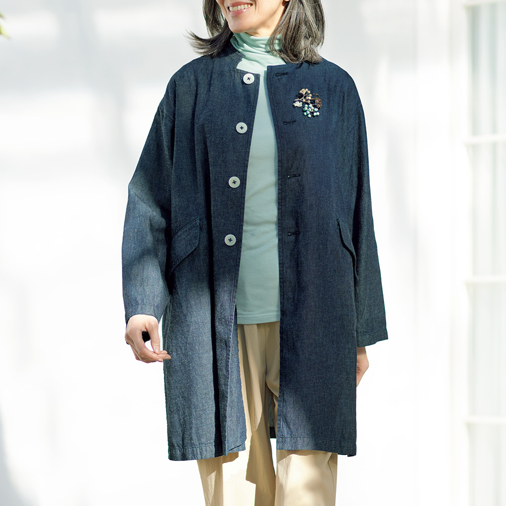 グランマ ママ ドーター 綿麻デニムスタンドカラーコート | ライト
