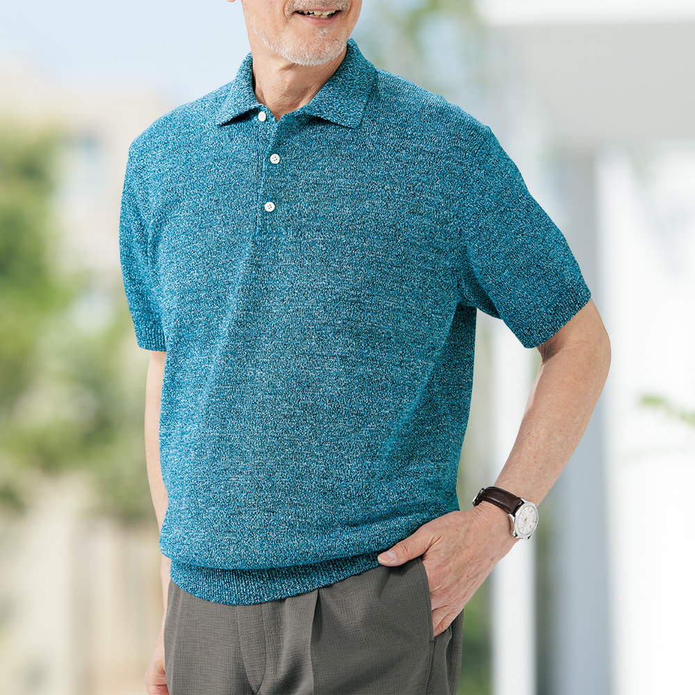 東大阪繊維研究所 ゼロトルク撚糸・6色杢リネンニットポロシャツ