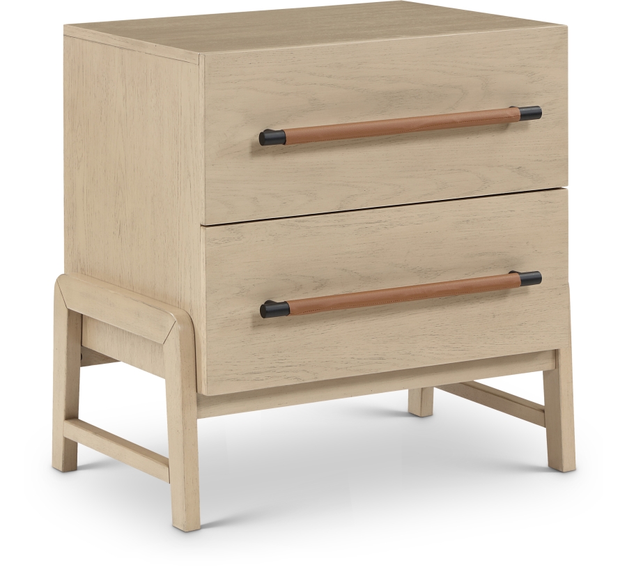 Natural Kaya Oak Veneer And Vegan Leather Handle Night Stand