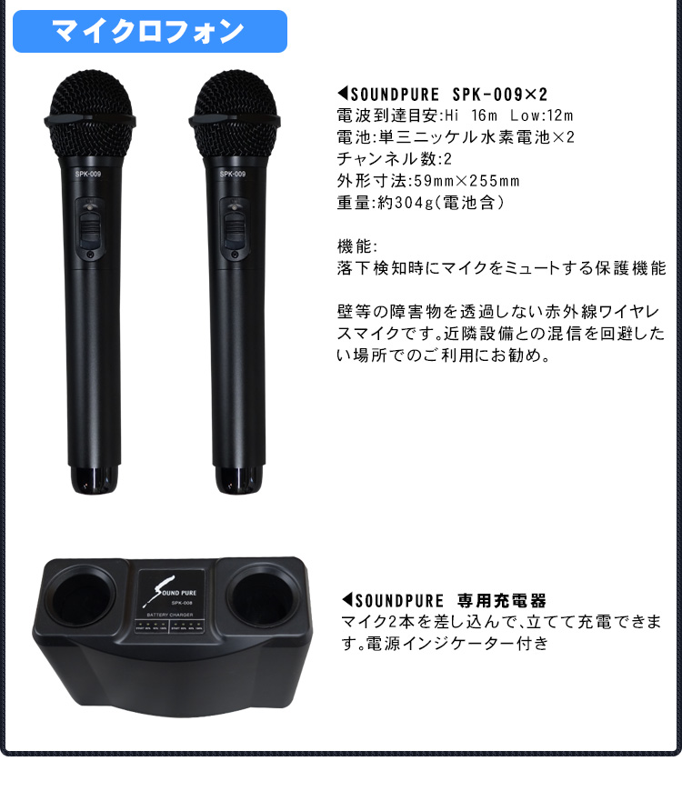 パワーアンプ・ワイヤレスマイク2本付□DAMカラオケスピーカー＋対応