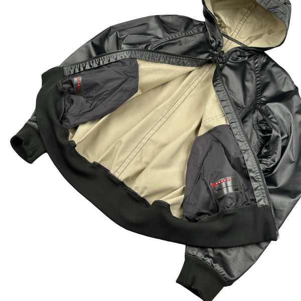 Prada Archive Silver Green Cotton Wool Blend Zipped Hooded Jacket