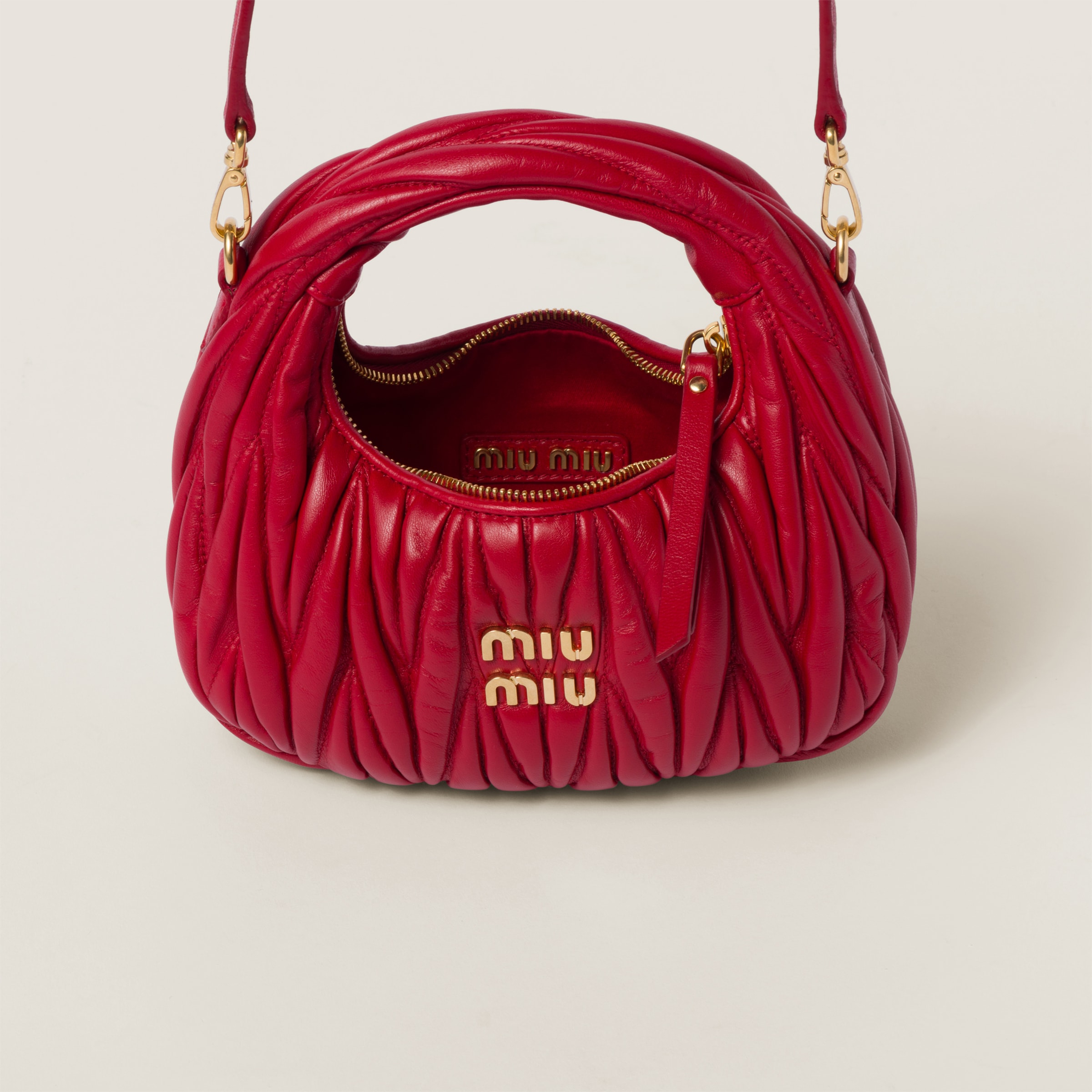 Red Wander Matelassé Nappa Leather Hobo Mini-bag | Miu Miu