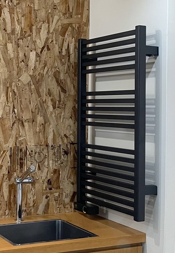 HUMAタオルウォーマー サテンブラック 左スイッチ H888(EL02479)｜洗面