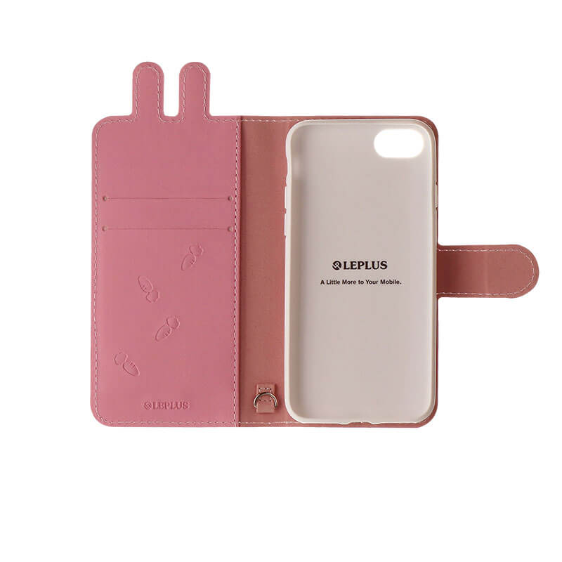 iPhone 8/7 うさぎ型PUレザーブックケース「BOOKぴょん」 ピンク