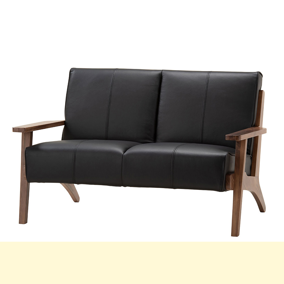 ソファ【本革】NC130A 2人掛け【送料無料】 ブラックレザー