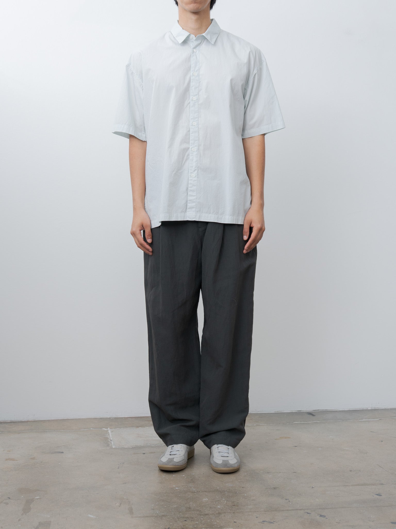 Namu Shop - Aton Cotton Lawn Oversized Short Sleeve Shirt - Ice Blue