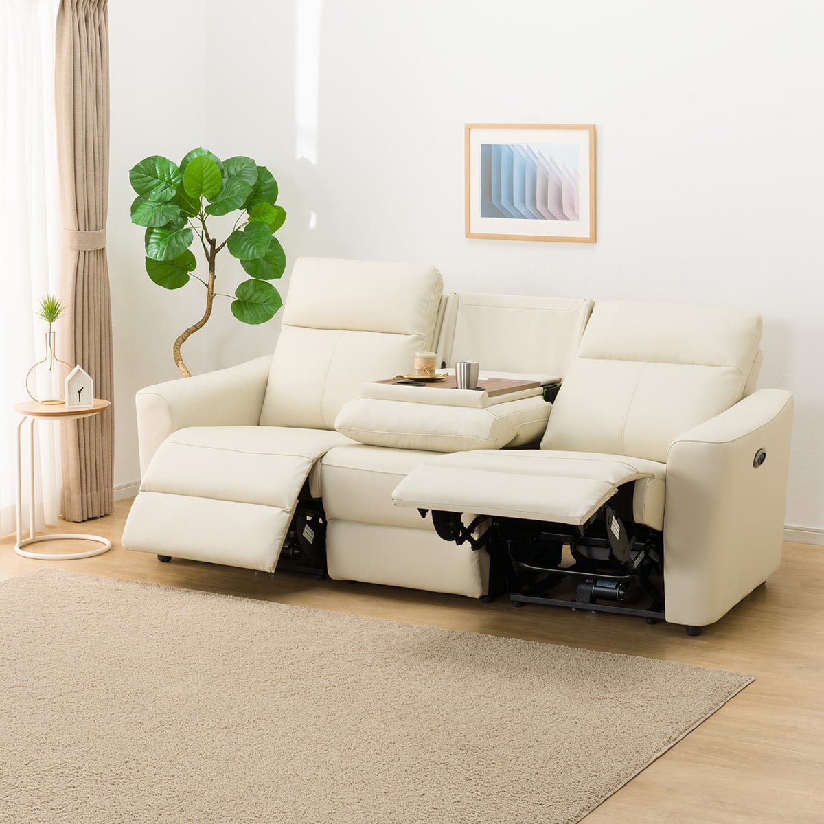 key】ニトリ 3人掛け電動リクライニングソファ 本革タイプ (UM01 3人