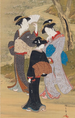 桜下三美人図（部分）勝川春章 江戸時代（18世紀） 出光美術館蔵